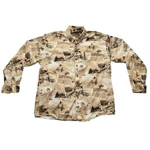 North River Hunting Print Button Down Shirt Outdoors Deer L